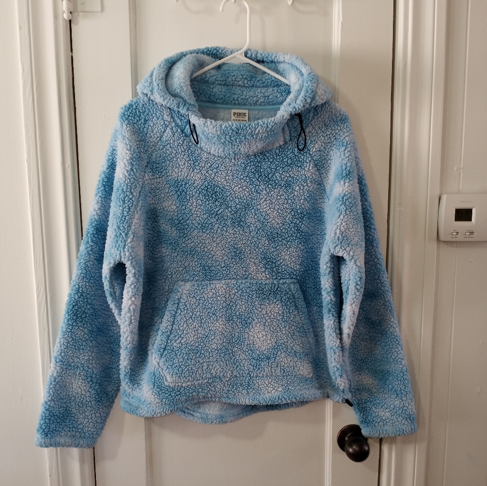 PINK Victorias Secret Sherpa Pullover Hoodie Sweater Blue Cloud Tye Dye XS